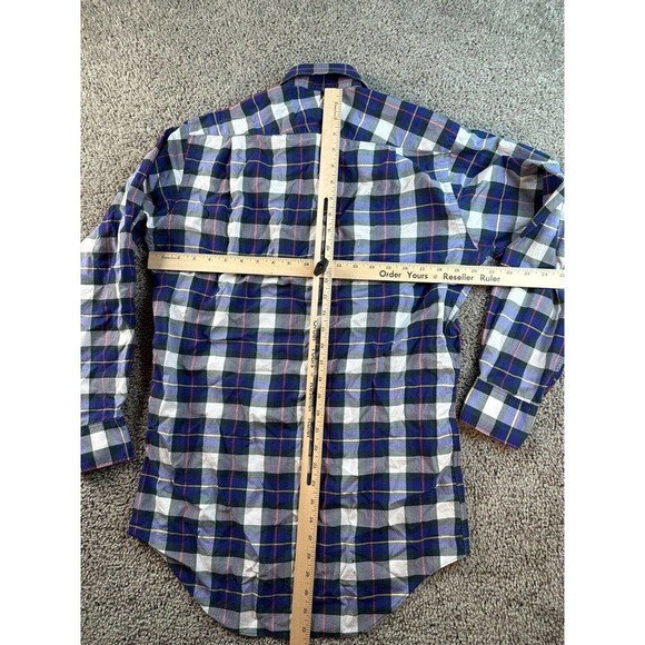 James Meade Limited Shirt Womens 14 1/2 L Plaid Cotton Long Sleeve Blouse FLAW - Picture 9 of 12